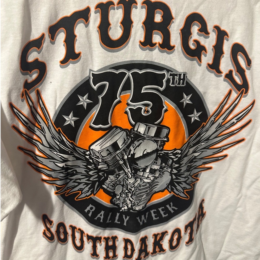 Gildan Sturgis 75th Rally Week 2015 South Dakota White Graphic T-Shirt Large